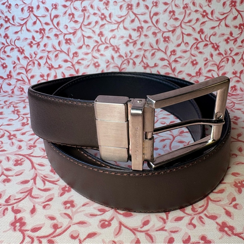 Ermenegildo Zegna Reversible Leather Belt with Silver Buckle